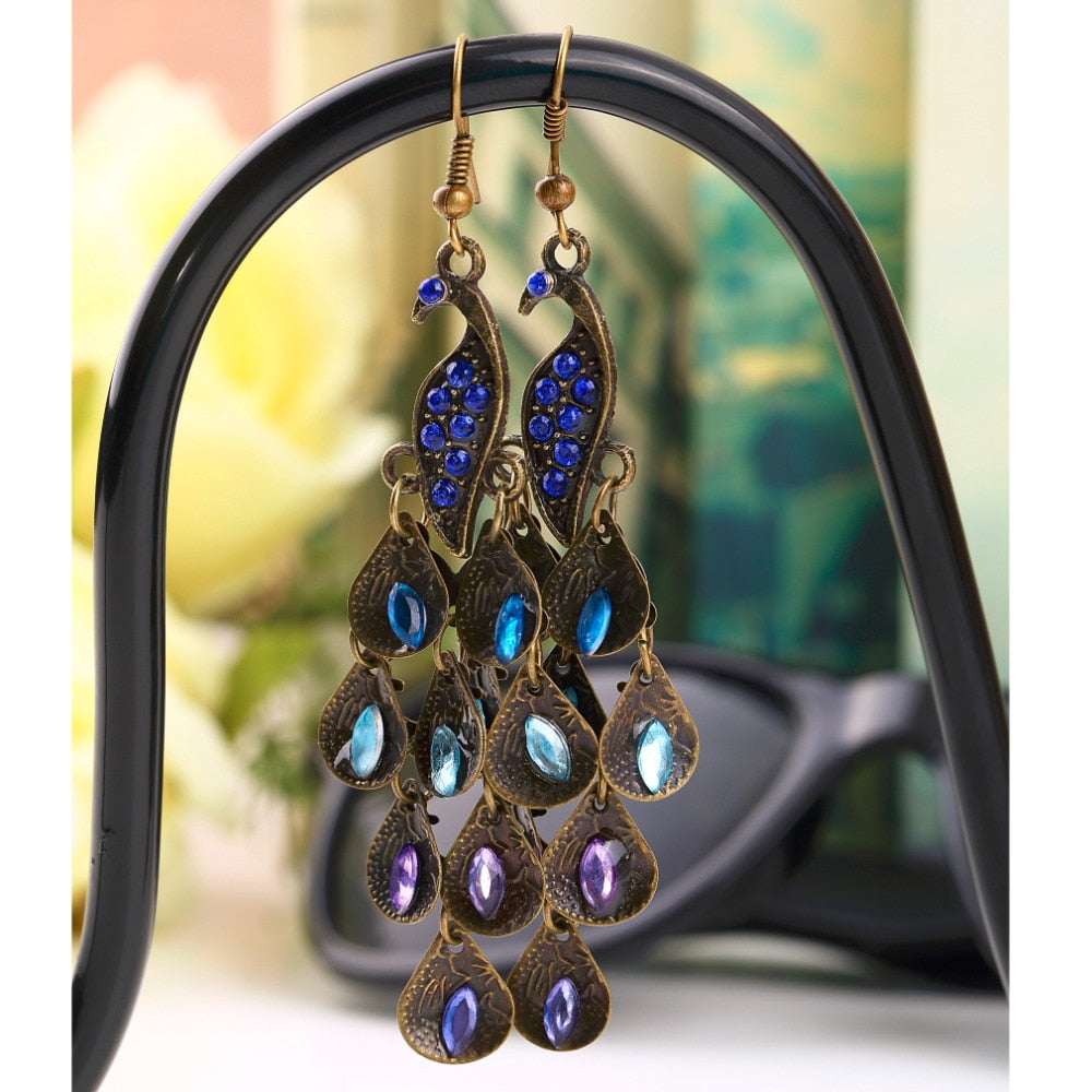 Bohemian Ethnic earrings for Women Rhinestone Crystal Alloy Long Pendant Vintage pendientes brincos womens accessories Gift &15