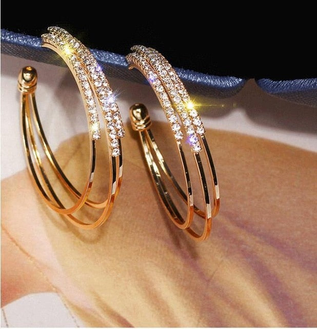 clearance 1 Mori temperament personality hopp rhinestone pearl sparkling Earrings  big women ear decoration