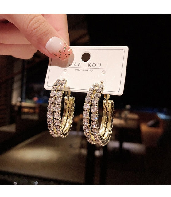clearance 1 Mori temperament personality hopp rhinestone pearl sparkling Earrings  big women ear decoration