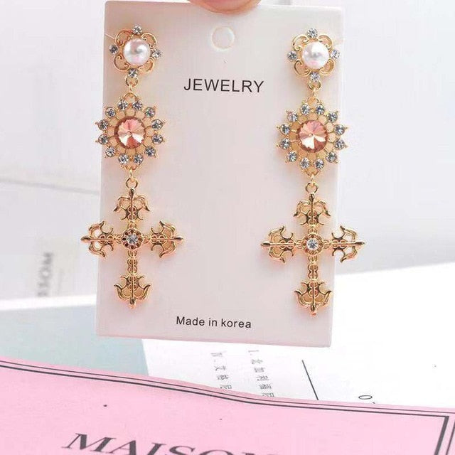 clearance 1 Mori temperament personality hopp rhinestone pearl sparkling Earrings  big women ear decoration